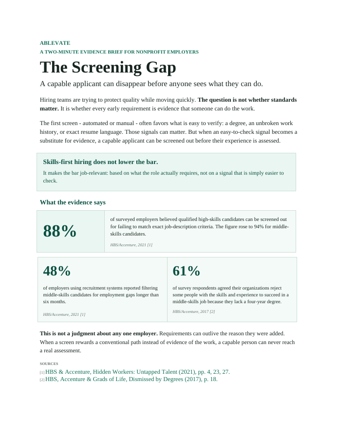 The Screening Gap evidence brief, first-page cover